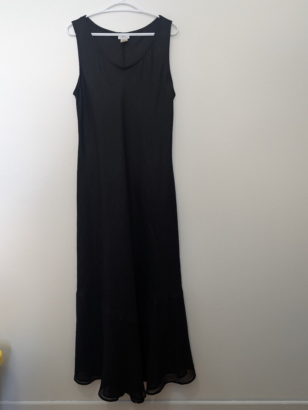 Vintage 80s 90s 100% Linen Black Maxi Dress Classic Elegant Timeless Old Money L